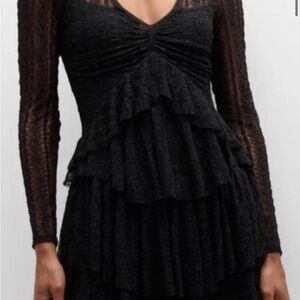 LoveShackFancy Black Ruched Ruffled Babydoll Dress